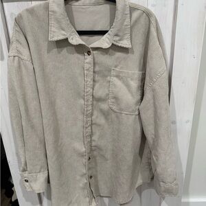 Beige Corduroy Button-Up Shirt